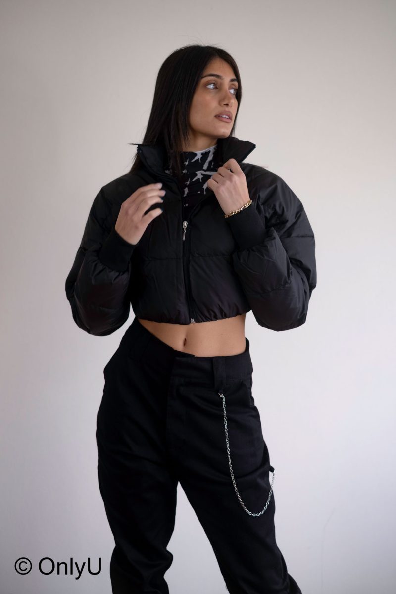 Chris black short inflatable warm jacket with zip.