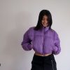 Chris purple short inflatable warm jacket with zip.