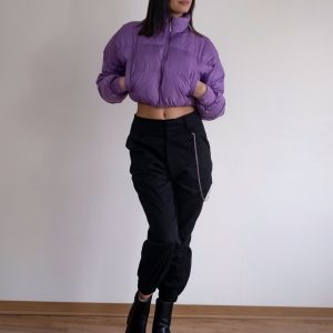 Chris purple short inflatable warm jacket with zip.