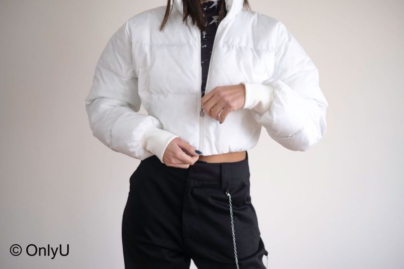 Chris white short inflatable warm jacket with zip.