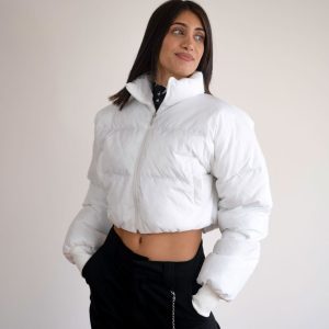 Chris white short inflatable warm jacket with zip.