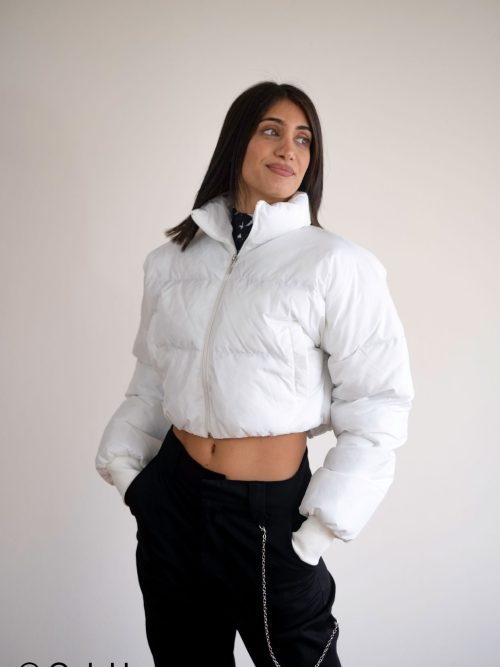 Chris white short inflatable warm jacket with zip.